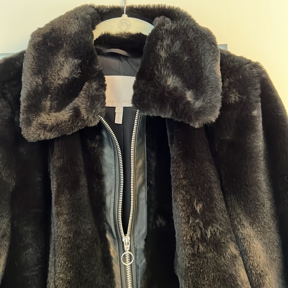 Black faux fur bomber style jacket from Rebecca Taylor size medium.